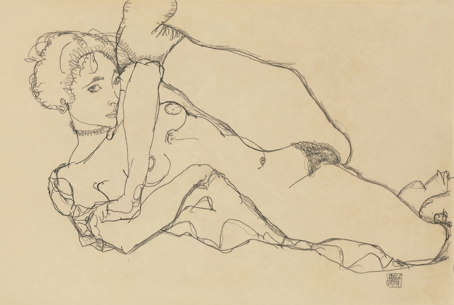 Fekvő női akt felemelt lábbal Egon Schiele  Női alak